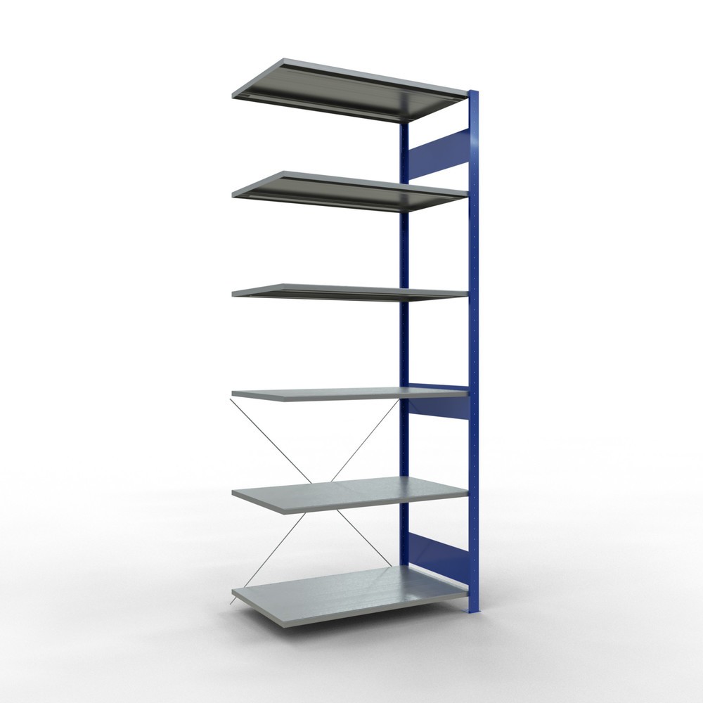 Imagen del producto: Estantería de cargas pequeñas SCHULTE con sistema de encajado, módulo adicional, carga por estante de 150 kg, azul genciana/ galvanizada, Al x An x F 2.500 x 1.000 x 600 mm