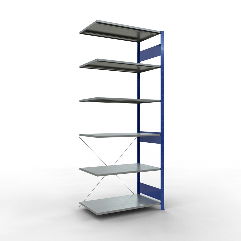 Estantería de cargas pequeñas SCHULTE con sistema de encajado, módulo adicional, carga por estante de 150 kg, azul genciana/ galvanizada, Al x An x F 2.500 x 1.000 x 600 mm Imagen del producto: Estantería de cargas pequeñas SCHULTE con sistema de encajado, módulo adicional, carga por estante de 150 kg, azul genciana/ galvanizada, Al x An x F 2.500 x 1.000 x 600 mm
