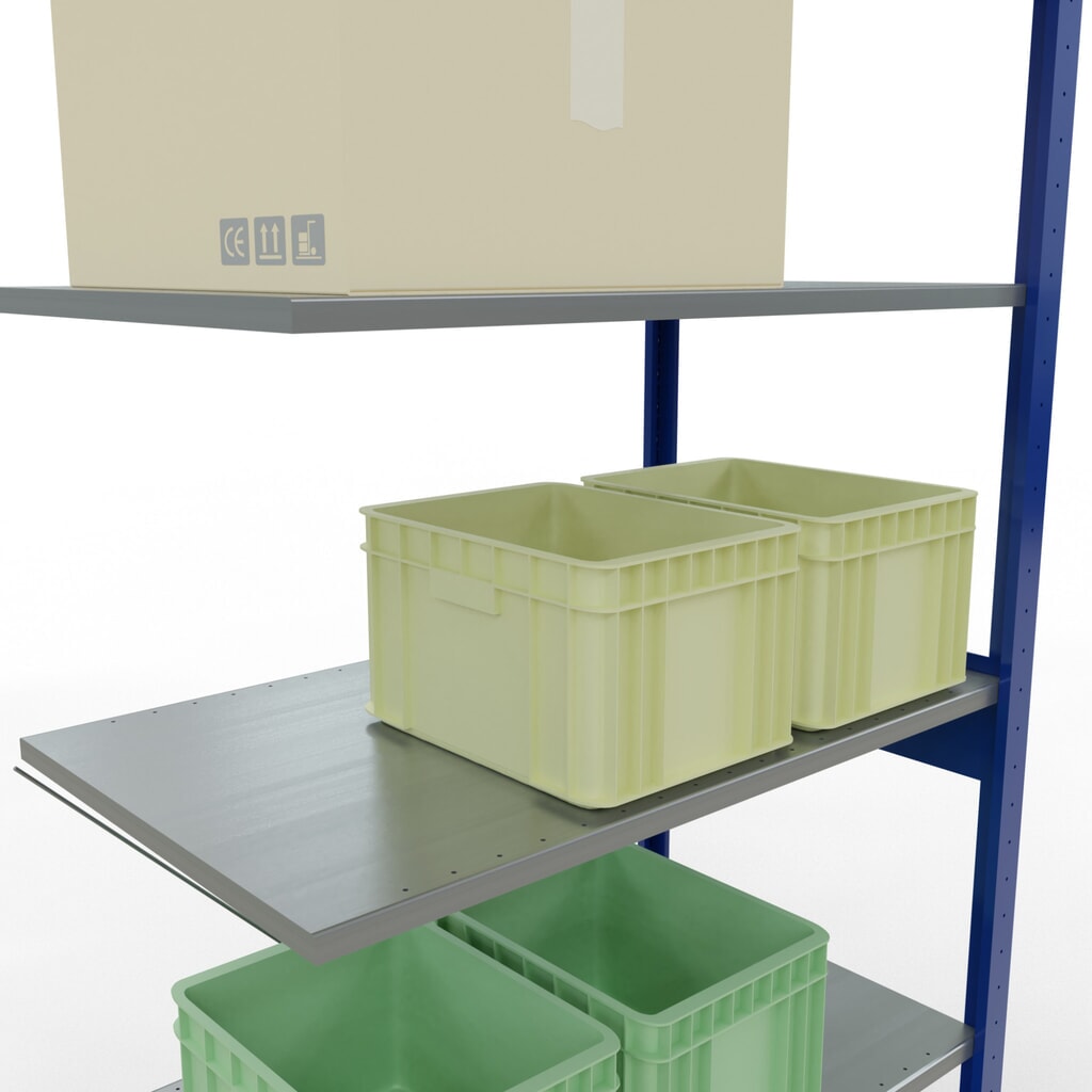 Número de imagen del producto 3: Estantería de cargas pequeñas SCHULTE con sistema de encajado, módulo adicional, carga por estante de 150 kg, azul genciana/ galvanizada, Al x An x F 2.500 x 1.000 x 600 mm