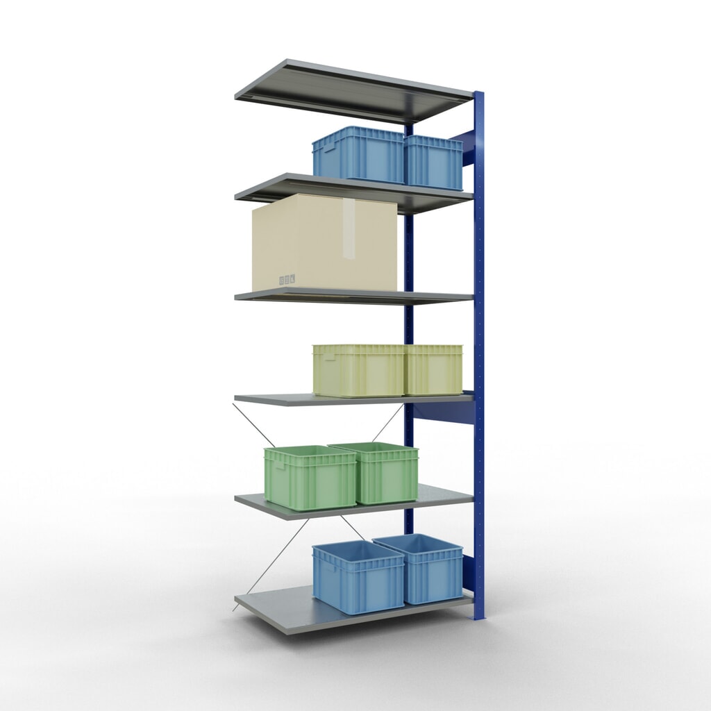 Estantería de cargas pequeñas SCHULTE con sistema de encajado, módulo adicional, carga por estante de 150 kg, azul genciana/ galvanizada, Al x An x F 2.500 x 1.000 x 600 mm Número de imagen del producto 4: Estantería de cargas pequeñas SCHULTE con sistema de encajado, módulo adicional, carga por estante de 150 kg, azul genciana/ galvanizada, Al x An x F 2.500 x 1.000 x 600 mm