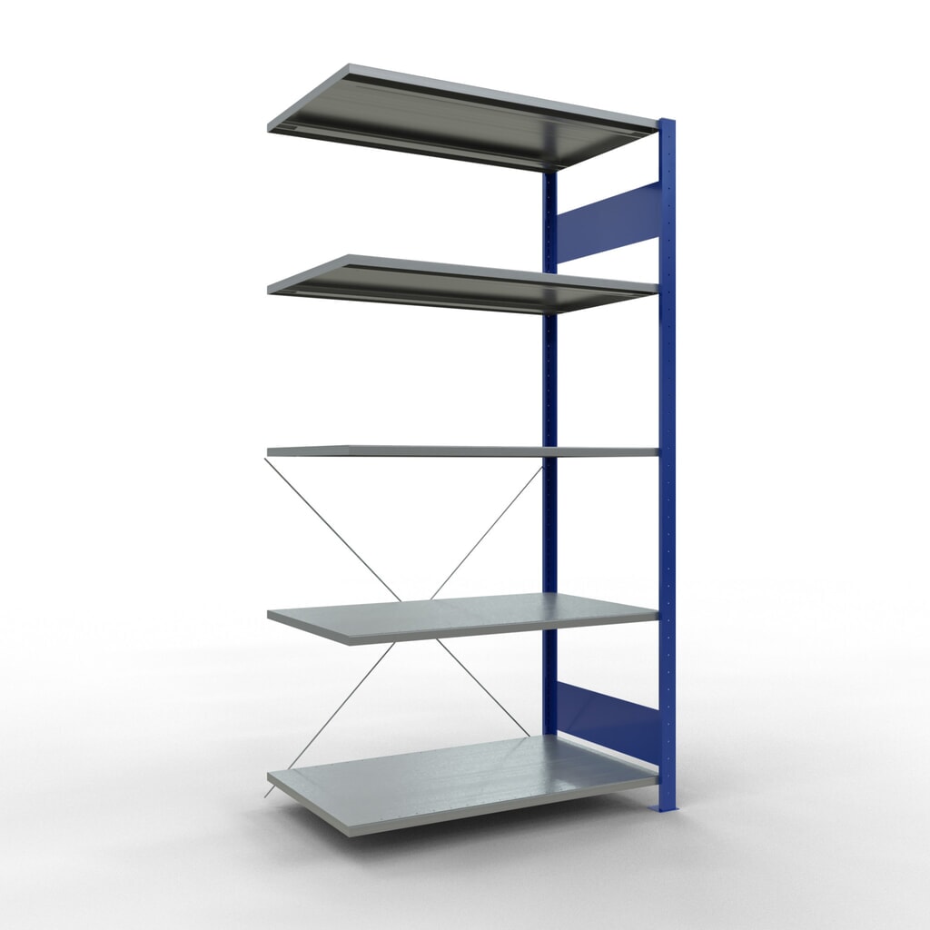 Imagen del producto: Estantería de cargas pequeñas SCHULTE con sistema de encajado, módulo adicional, carga por estante de 150 kg, azul genciana/ galvanizada, Al x An x F 2.000 x 1.000 x 600 mm