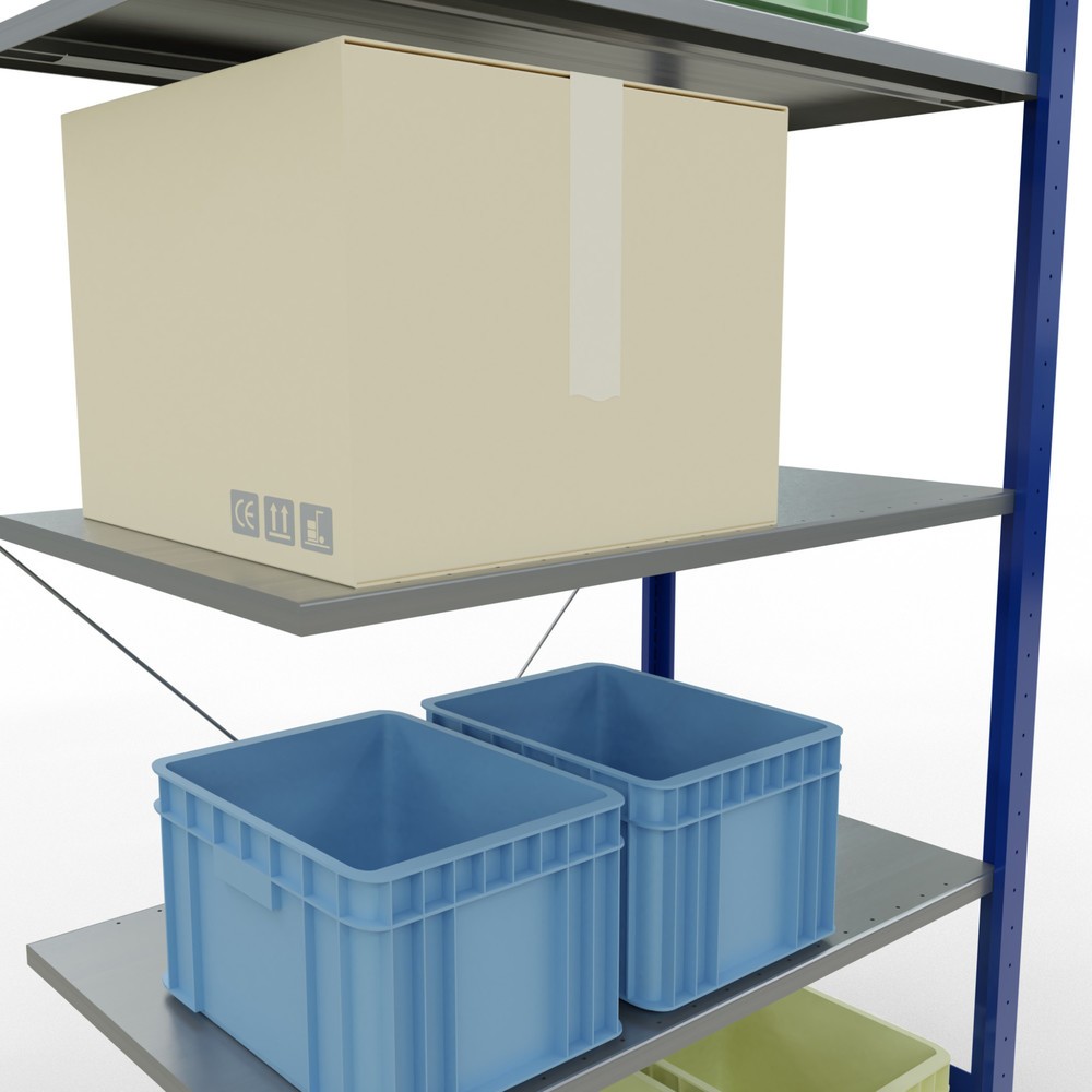 Número de imagen del producto 3: Estantería de cargas pequeñas SCHULTE con sistema de encajado, módulo adicional, carga por estante de 150 kg, azul genciana/ galvanizada, Al x An x F 2.000 x 1.000 x 600 mm