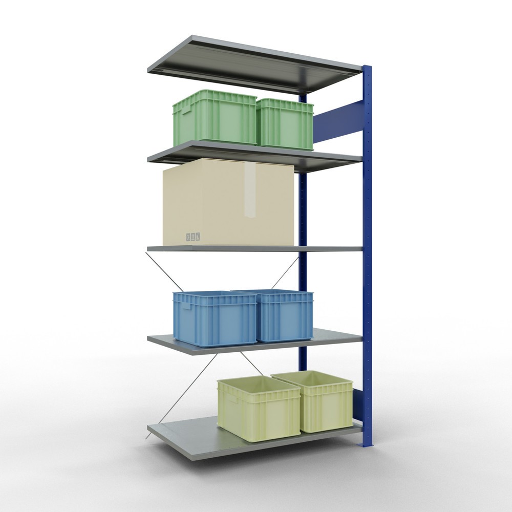 Número de imagen del producto 4: Estantería de cargas pequeñas SCHULTE con sistema de encajado, módulo adicional, carga por estante de 150 kg, azul genciana/ galvanizada, Al x An x F 2.000 x 1.000 x 600 mm
