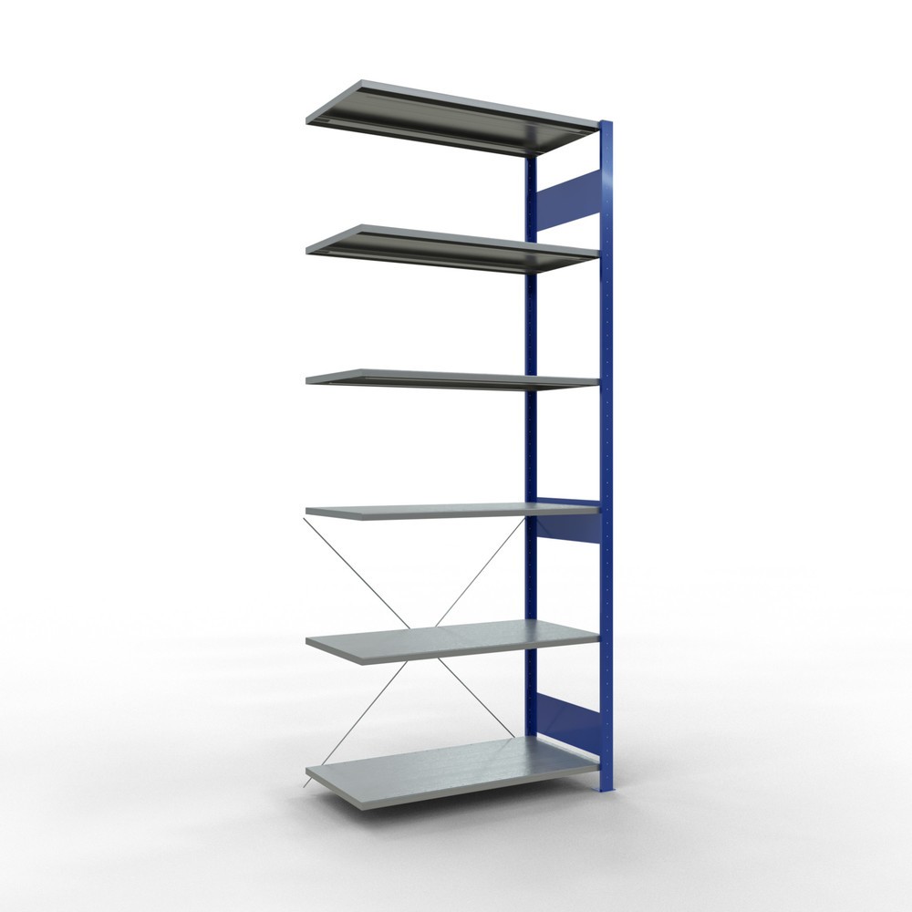 Imagen del producto: Estantería de cargas pequeñas SCHULTE con sistema de encajado, módulo adicional, carga por estante de 150 kg, azul genciana/ galvanizada, Al x An x F 2.500 x 1.000 x 500 mm