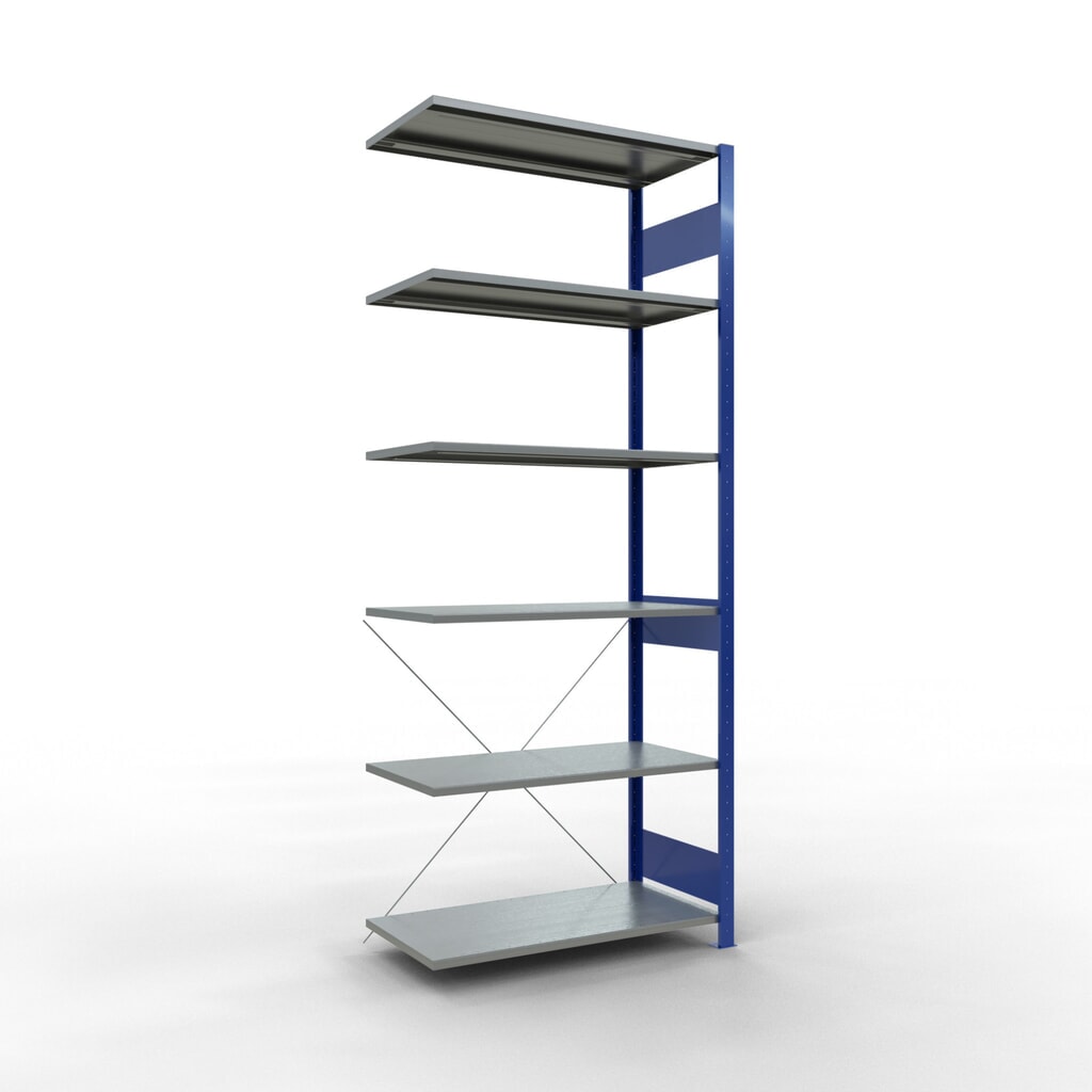 Estantería de cargas pequeñas SCHULTE con sistema de encajado, módulo adicional, carga por estante de 150 kg, azul genciana/ galvanizada, Al x An x F 2.500 x 1.000 x 500 mm Imagen del producto: Estantería de cargas pequeñas SCHULTE con sistema de encajado, módulo adicional, carga por estante de 150 kg, azul genciana/ galvanizada, Al x An x F 2.500 x 1.000 x 500 mm