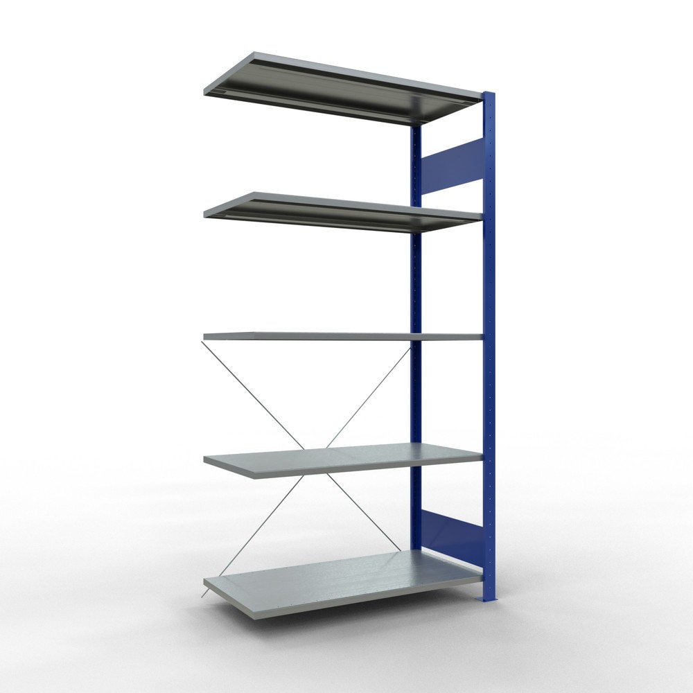 Número de imagen del producto 1: Estantería de cargas pequeñas SCHULTE con sistema de encajado, módulo adicional, carga por estante de 150 kg, azul genciana/ galvanizada, Al x An x F 2.000 x 1.000 x 500 mm