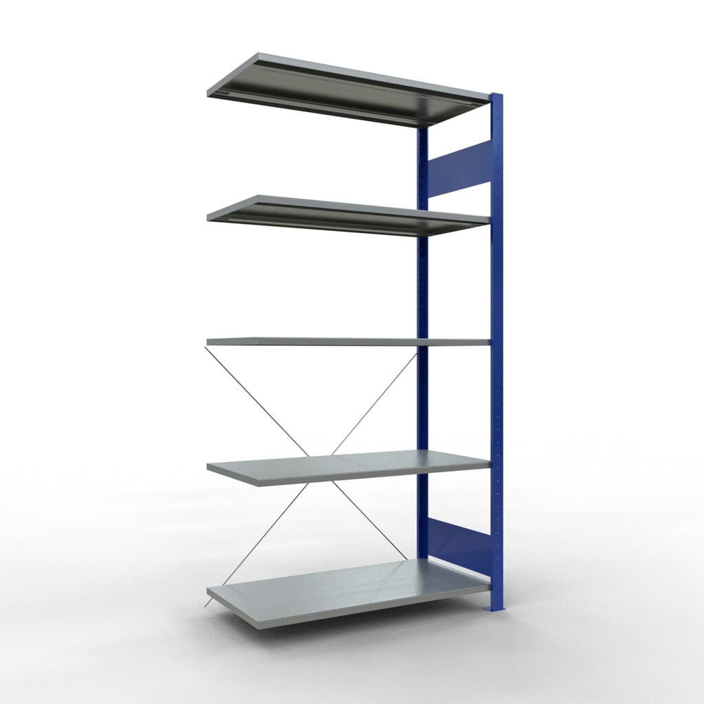 Imagen del producto: Estantería de cargas pequeñas SCHULTE con sistema de encajado, módulo adicional, carga por estante de 150 kg, azul genciana/ galvanizada, Al x An x F 2.000 x 1.000 x 500 mm