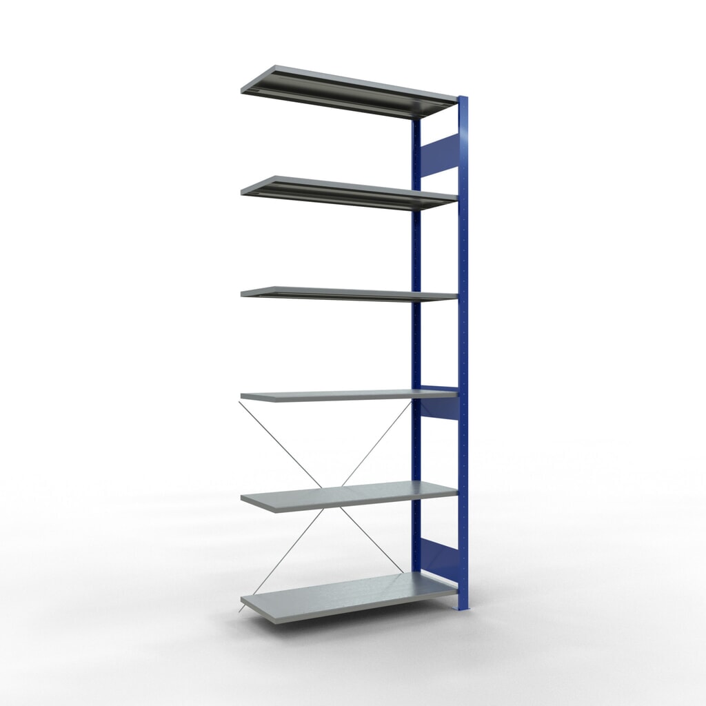 Estantería de cargas pequeñas SCHULTE con sistema de encajado, módulo adicional, carga por estante de 150 kg, azul genciana/ galvanizada, Al x An x F 2.500 x 1.000 x 400 mm Imagen del producto: Estantería de cargas pequeñas SCHULTE con sistema de encajado, módulo adicional, carga por estante de 150 kg, azul genciana/ galvanizada, Al x An x F 2.500 x 1.000 x 400 mm