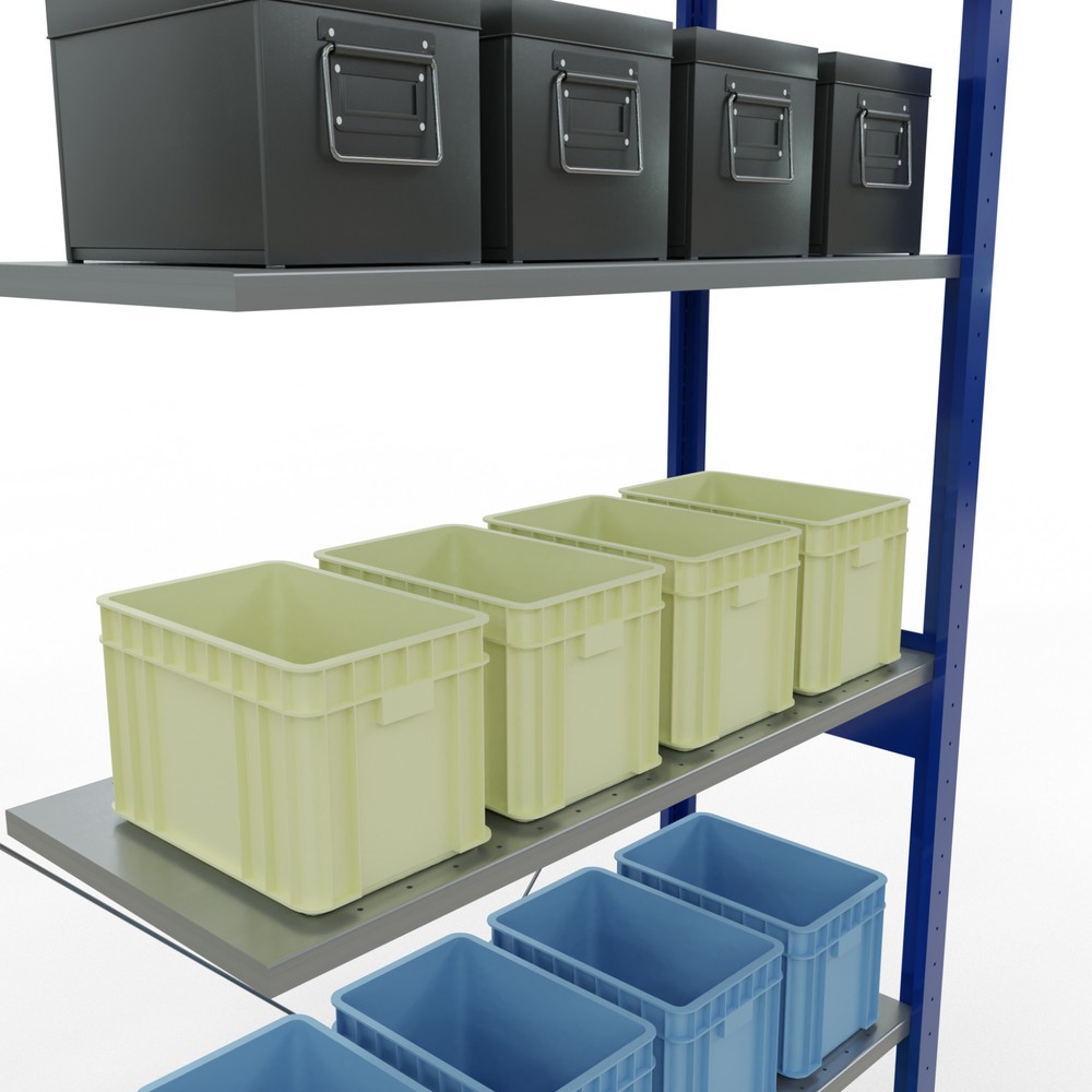 Número de imagen del producto 3: Estantería de cargas pequeñas SCHULTE con sistema de encajado, módulo adicional, carga por estante de 150 kg, azul genciana/ galvanizada, Al x An x F 2.500 x 1.000 x 400 mm