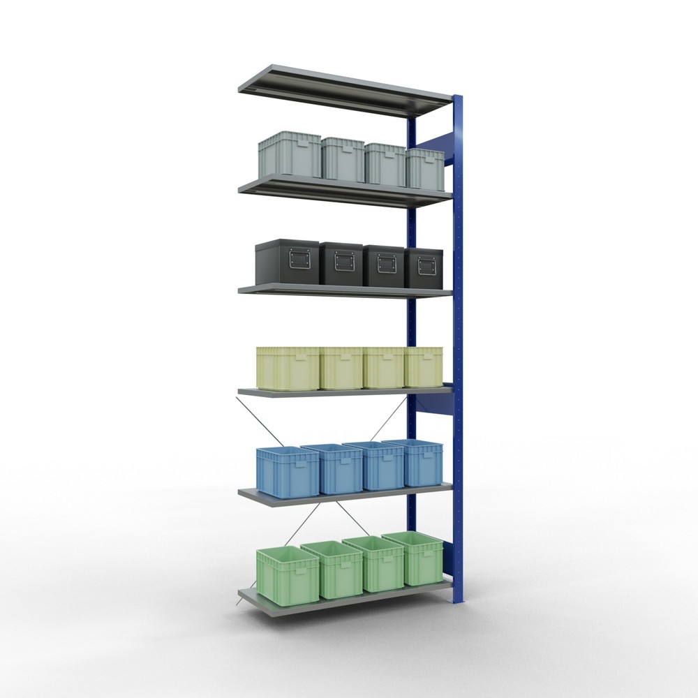 Número de imagen del producto 4: Estantería de cargas pequeñas SCHULTE con sistema de encajado, módulo adicional, carga por estante de 150 kg, azul genciana/ galvanizada, Al x An x F 2.500 x 1.000 x 400 mm