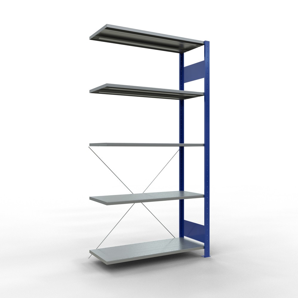 Imagen del producto: Estantería de cargas pequeñas SCHULTE con sistema de encajado, módulo adicional, carga por estante de 150 kg, azul genciana/ galvanizada, Al x An x F 2.000 x 1.000 x 400 mm