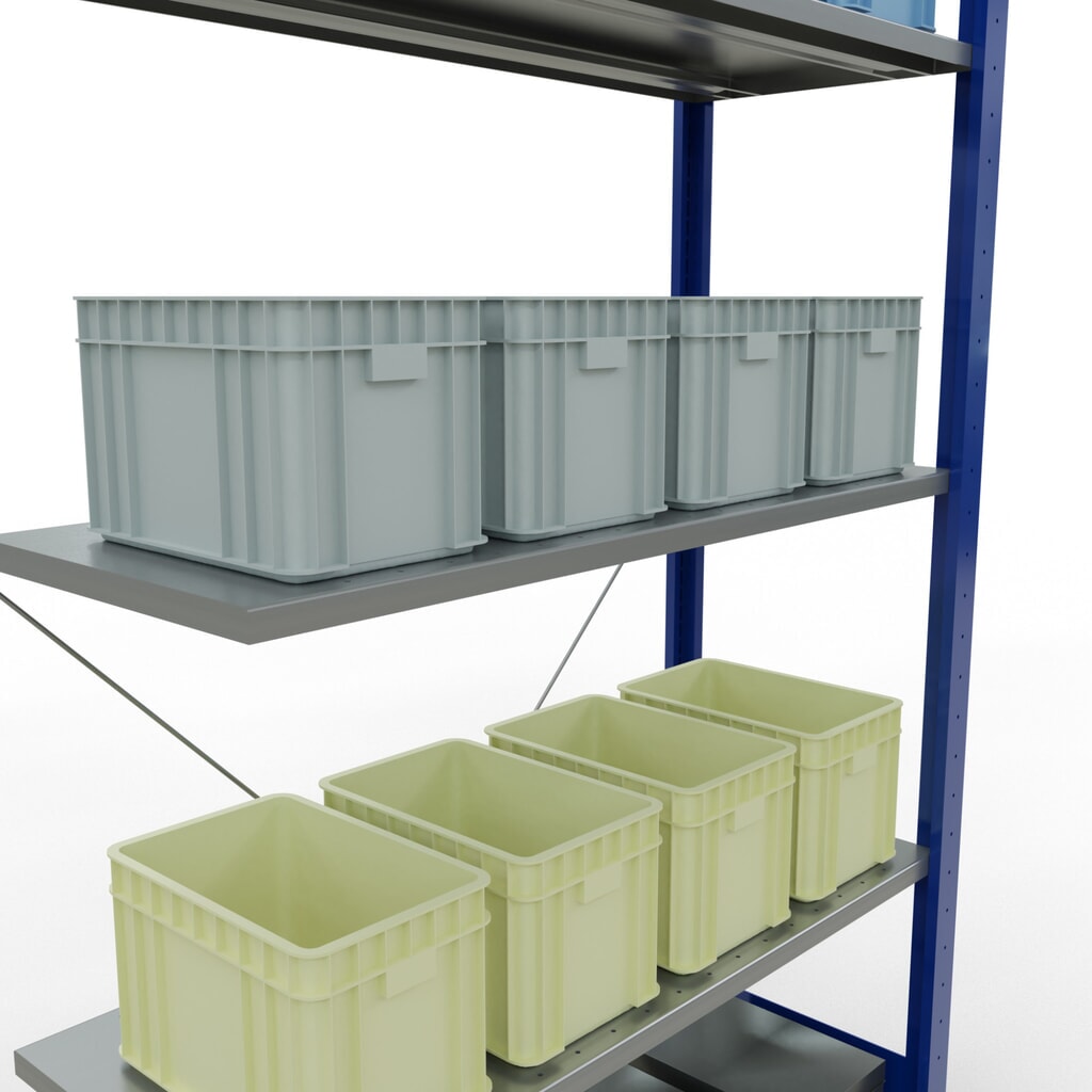Estantería de cargas pequeñas SCHULTE con sistema de encajado, módulo adicional, carga por estante de 150 kg, azul genciana/ galvanizada, Al x An x F 2.000 x 1.000 x 400 mm Número de imagen del producto 3: Estantería de cargas pequeñas SCHULTE con sistema de encajado, módulo adicional, carga por estante de 150 kg, azul genciana/ galvanizada, Al x An x F 2.000 x 1.000 x 400 mm