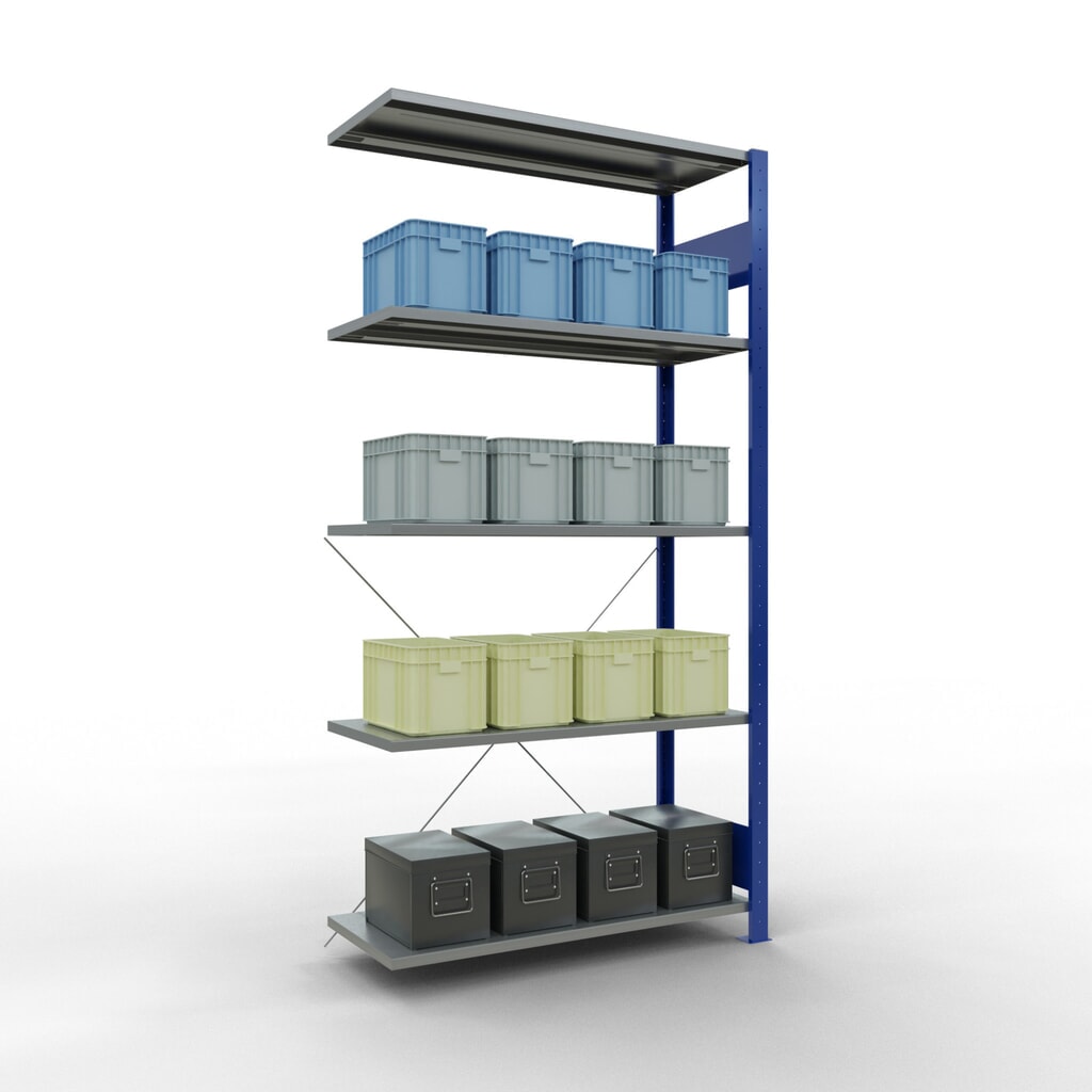 Estantería de cargas pequeñas SCHULTE con sistema de encajado, módulo adicional, carga por estante de 150 kg, azul genciana/ galvanizada, Al x An x F 2.000 x 1.000 x 400 mm Número de imagen del producto 4: Estantería de cargas pequeñas SCHULTE con sistema de encajado, módulo adicional, carga por estante de 150 kg, azul genciana/ galvanizada, Al x An x F 2.000 x 1.000 x 400 mm