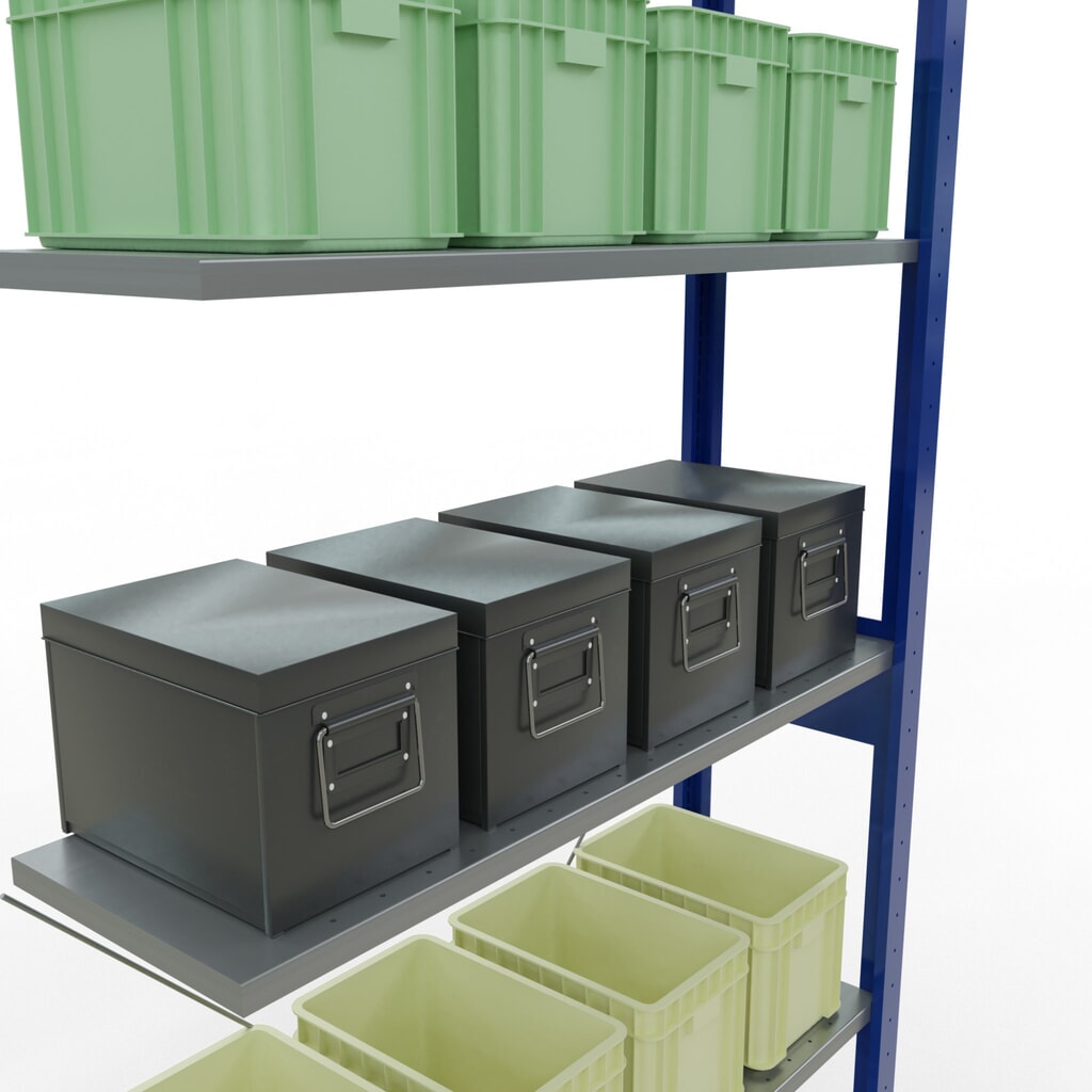Número de imagen del producto 3: estantería SCHULTE sistema de encajado|sistema de ensamblajes módulo adicional carga estantería de cargas pequeñas 150 kg genciana azul/galvanizado H x An x F 2.500 x 1.000 x 300 mm