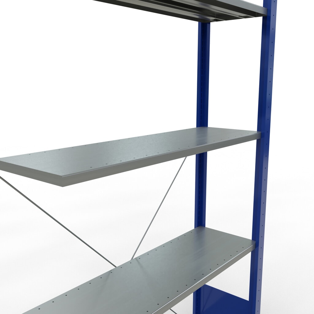 Estantería de cargas pequeñas SCHULTE con sistema de encajado, módulo adicional, carga por estante de 150 kg, azul genciana/ galvanizada, Al x An x F 2.000 x 1.000 x 300 mm Número de imagen del producto 2: Estantería de cargas pequeñas SCHULTE con sistema de encajado, módulo adicional, carga por estante de 150 kg, azul genciana/ galvanizada, Al x An x F 2.000 x 1.000 x 300 mm