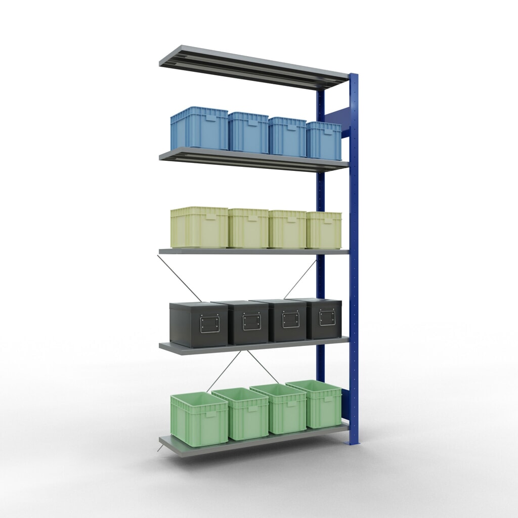 Estantería de cargas pequeñas SCHULTE con sistema de encajado, módulo adicional, carga por estante de 150 kg, azul genciana/ galvanizada, Al x An x F 2.000 x 1.000 x 300 mm Número de imagen del producto 4: Estantería de cargas pequeñas SCHULTE con sistema de encajado, módulo adicional, carga por estante de 150 kg, azul genciana/ galvanizada, Al x An x F 2.000 x 1.000 x 300 mm