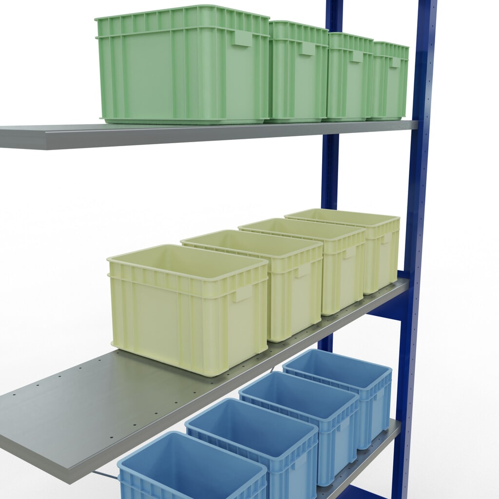 estantería SCHULTE sistema de encajado|sistema de ensamblajes módulo adicional carga estantería de cargas pequeñas 150 kg Genciana Azul/Galvanizado H x An x F 2.500 x 1.300 x 300 mm Número de imagen del producto 4: estantería SCHULTE sistema de encajado|sistema de ensamblajes módulo adicional carga estantería de cargas pequeñas 150 kg Genciana Azul/Galvanizado H x An x F 2.500 x 1.300 x 300 mm