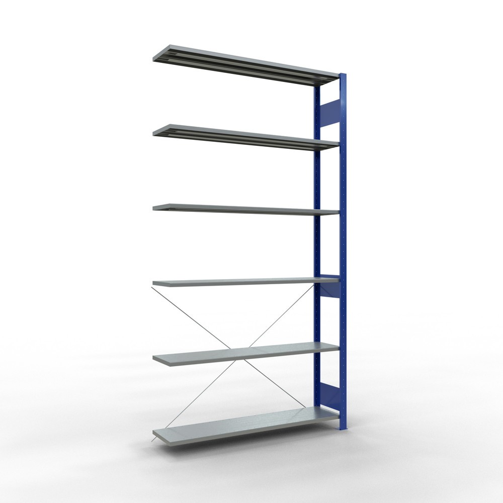 Imagen del producto: estantería SCHULTE sistema de encajado|sistema de ensamblajes módulo adicional carga estantería de cargas pequeñas 150 kg Genciana Azul/Galvanizado H x An x F 2.500 x 1.300 x 300 mm