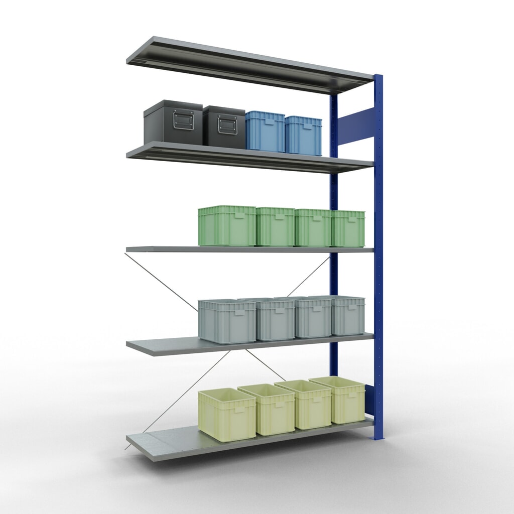 Número de imagen del producto 3: estantería SCHULTE sistema de encajado|sistema de ensamblajes, módulo adicional, carga de estantería de cargas pequeñas 150 kg, azul genciana galvanizado, alto H x An x F 2.000 x 1.300 x 400 mm