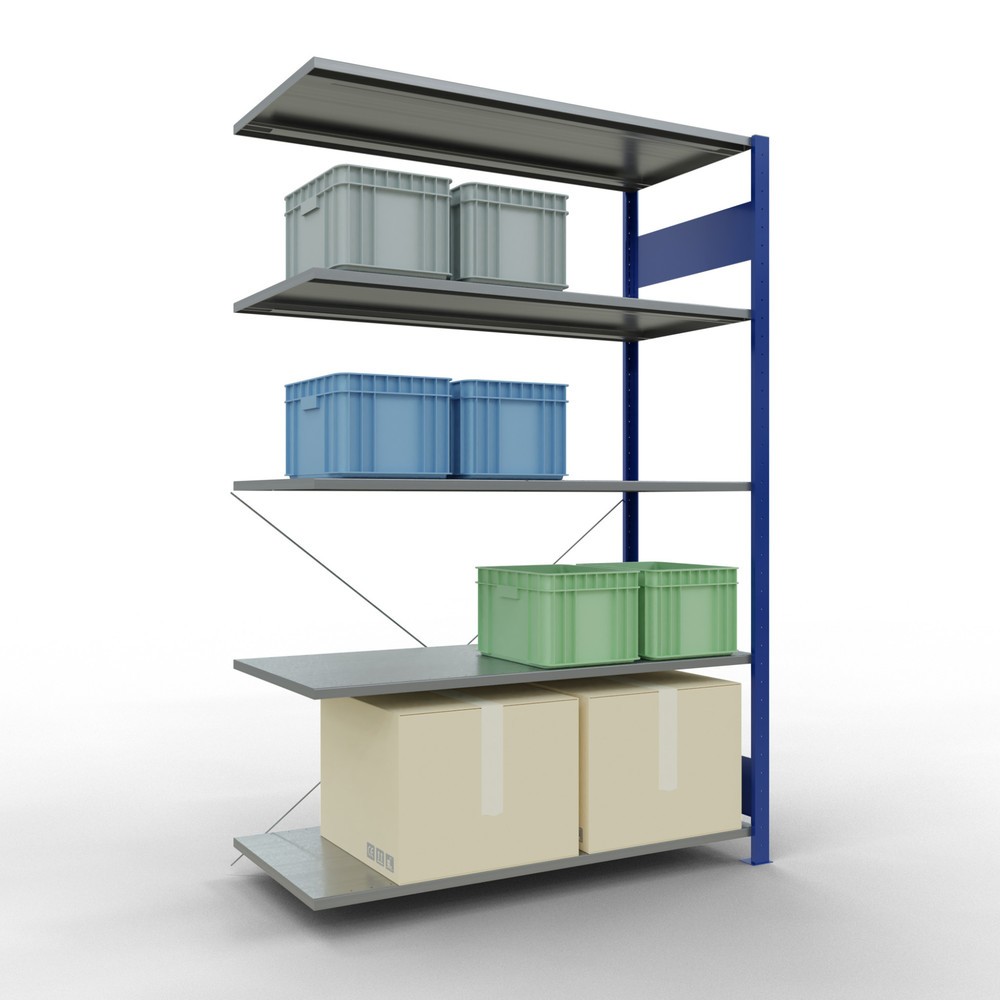 Número de imagen del producto 3: Estantería de cargas pequeñas SCHULTE con sistema de encajado, módulo adicional, carga por estante de 150 kg, azul genciana/ galvanizada, Al x An x F 2.000 x 1.300 x 600 mm