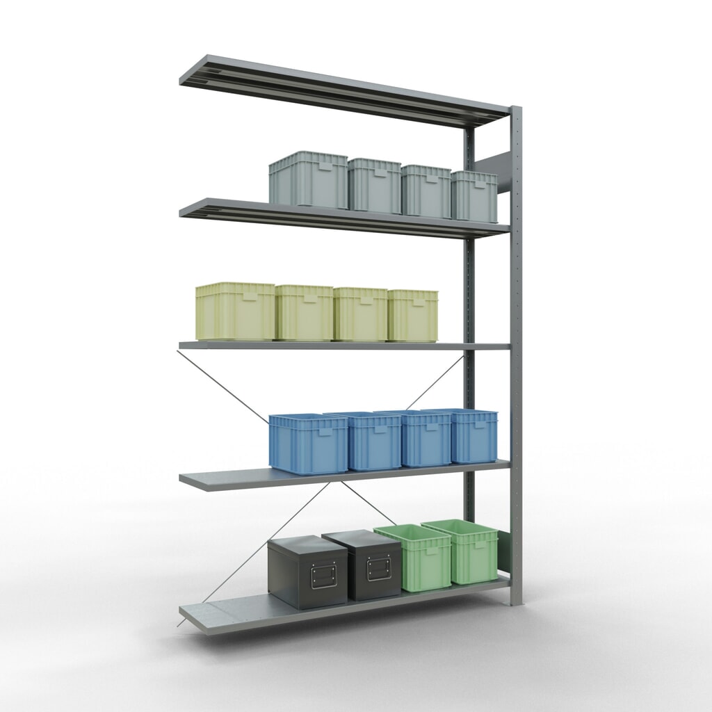 Estantería de cargas pequeñas SCHULTE con sistema de encajado, módulo adicional, carga por estante de 150 kg, galvanizada, Al x An x F 2.000 x 1.300 x 300 mm Número de imagen del producto 4: Estantería de cargas pequeñas SCHULTE con sistema de encajado, módulo adicional, carga por estante de 150 kg, galvanizada, Al x An x F 2.000 x 1.300 x 300 mm