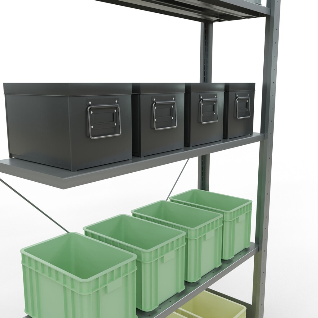 Estantería de cargas pequeñas SCHULTE con sistema de encajado, módulo adicional, carga por estante de 150 kg, galvanizada, Al x An x F 2.000 x 1.000 x 300 mm Número de imagen del producto 3: Estantería de cargas pequeñas SCHULTE con sistema de encajado, módulo adicional, carga por estante de 150 kg, galvanizada, Al x An x F 2.000 x 1.000 x 300 mm