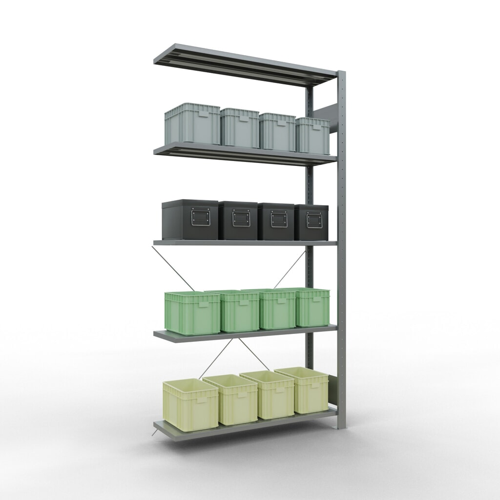 Número de imagen del producto 4: Estantería de cargas pequeñas SCHULTE con sistema de encajado, módulo adicional, carga por estante de 150 kg, galvanizada, Al x An x F 2.000 x 1.000 x 300 mm