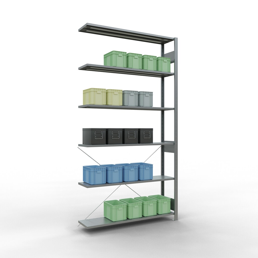 estantería SCHULTE sistema de encajado|sistema de ensamblajes módulo adicional carga estantería de cargas pequeñas 150 kg galvanizado alto H x An x F 2.500 x 1.300 x 300 mm Número de imagen del producto 3: estantería SCHULTE sistema de encajado|sistema de ensamblajes módulo adicional carga estantería de cargas pequeñas 150 kg galvanizado alto H x An x F 2.500 x 1.300 x 300 mm