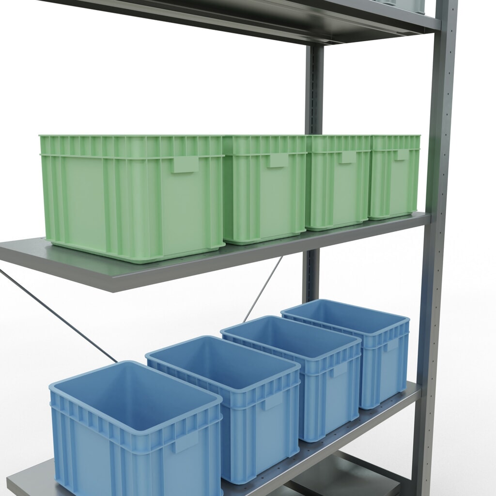 Estantería de cargas pequeñas SCHULTE con sistema de encajado, módulo adicional, carga por estante de 150 kg, galvanizada, Al x An x F 2.000 x 1.000 x 400 mm Número de imagen del producto 4: Estantería de cargas pequeñas SCHULTE con sistema de encajado, módulo adicional, carga por estante de 150 kg, galvanizada, Al x An x F 2.000 x 1.000 x 400 mm