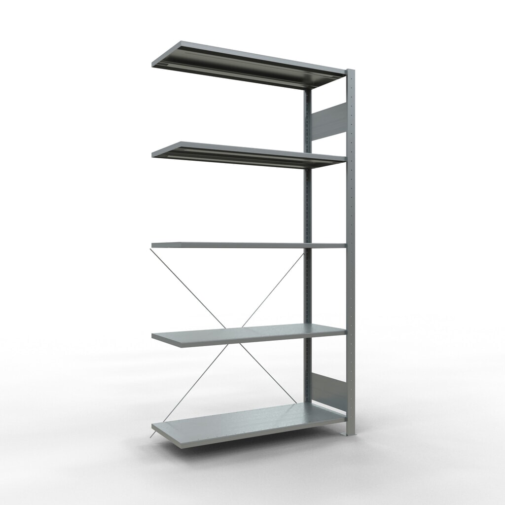 Imagen del producto: Estantería de cargas pequeñas SCHULTE con sistema de encajado, módulo adicional, carga por estante de 150 kg, galvanizada, Al x An x F 2.000 x 1.000 x 400 mm