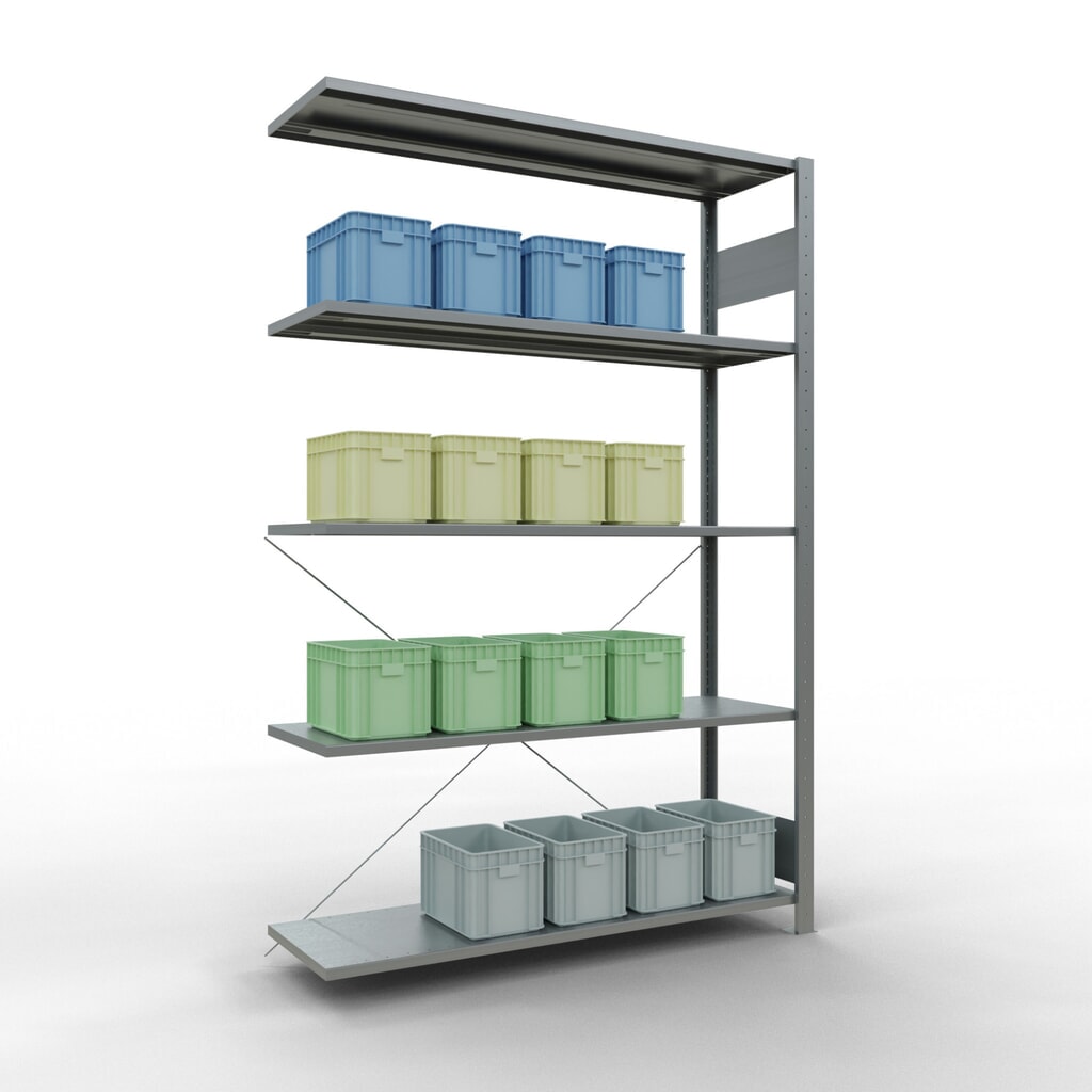 Número de imagen del producto 3: Estantería de cargas pequeñas SCHULTE con sistema de encajado, módulo adicional, carga por estante de 150 kg, galvanizada, Al x An x F 2.000 x 1.300 x 400 mm