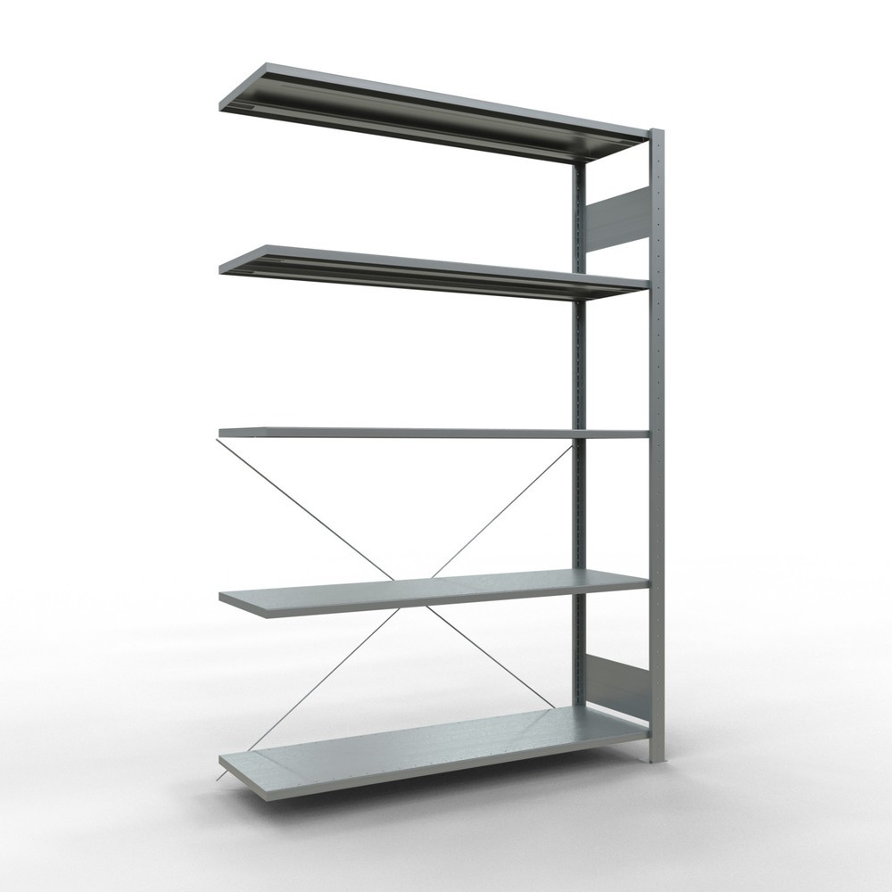 Número de imagen del producto 1: Estantería de cargas pequeñas SCHULTE con sistema de encajado, módulo adicional, carga por estante de 150 kg, galvanizada, Al x An x F 2.000 x 1.300 x 400 mm