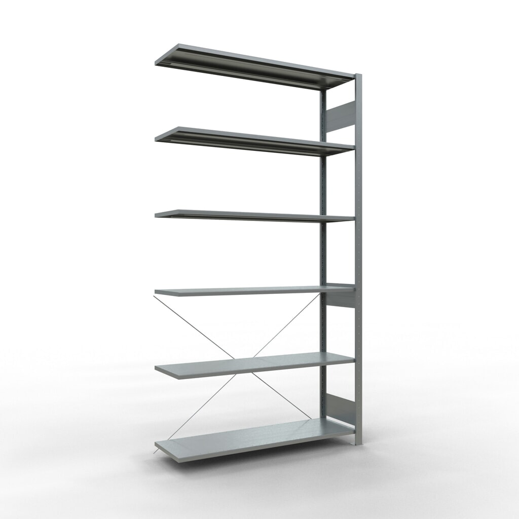 estantería SCHULTE sistema de encajado|sistema de ensamblajes módulo adicional carga estantería de cargas pequeñas 150 kg galvanizado alto H x An x F 2.500 x 1.300 x 400 mm Imagen del producto: estantería SCHULTE sistema de encajado|sistema de ensamblajes módulo adicional carga estantería de cargas pequeñas 150 kg galvanizado alto H x An x F 2.500 x 1.300 x 400 mm