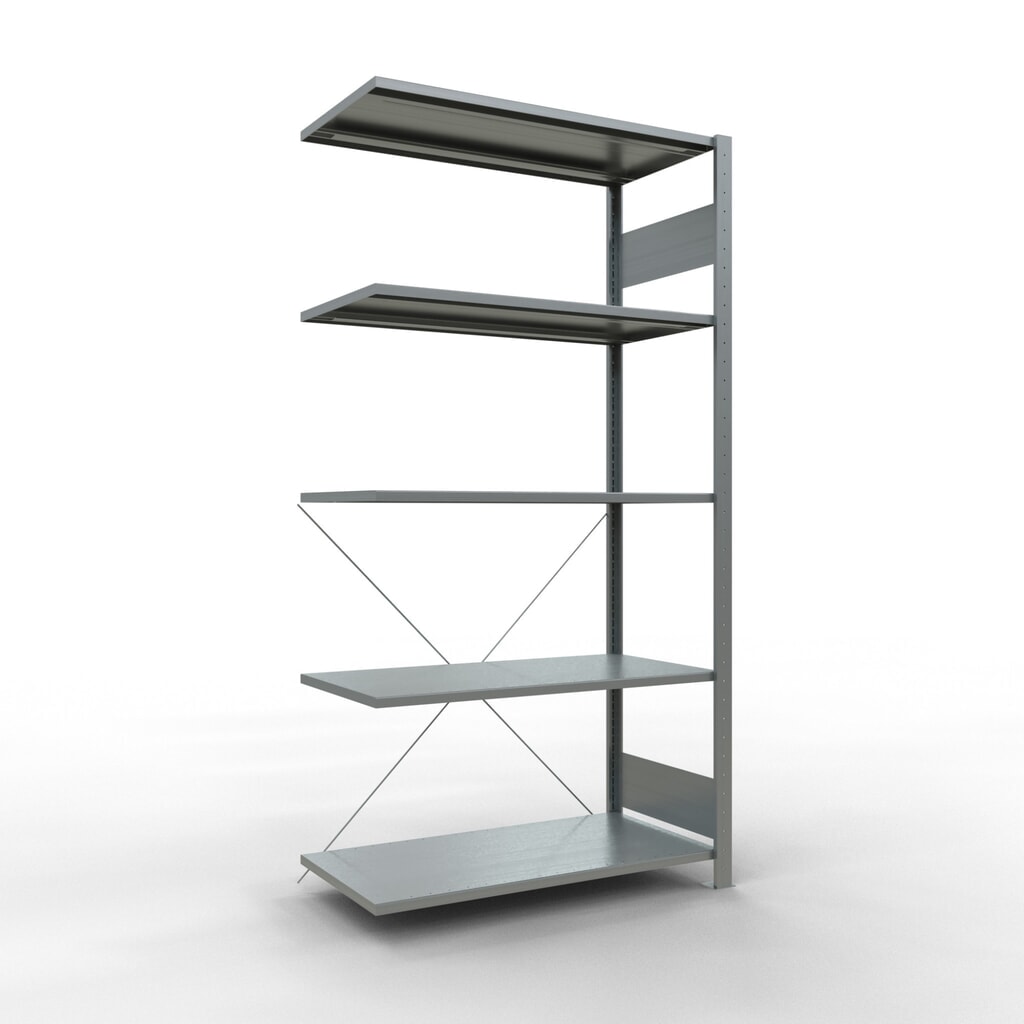 Imagen del producto: Estantería de cargas pequeñas SCHULTE con sistema de encajado, módulo adicional, carga por estante de 150 kg, galvanizada, Al x An x F 2.000 x 1.000 x 500 mm