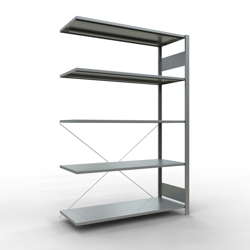 Estantería de cargas pequeñas SCHULTE con sistema de encajado, módulo adicional, carga por estante de 150 kg, galvanizada, Al x An x F 2.000 x 1.300 x 500 mm Imagen del producto: Estantería de cargas pequeñas SCHULTE con sistema de encajado, módulo adicional, carga por estante de 150 kg, galvanizada, Al x An x F 2.000 x 1.300 x 500 mm