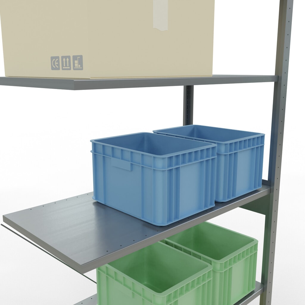 Estantería de cargas pequeñas SCHULTE con sistema de encajado, módulo adicional, carga por estante de 150 kg, galvanizada, Al x An x F 2.500 x 1.000 x 500 mm Número de imagen del producto 4: Estantería de cargas pequeñas SCHULTE con sistema de encajado, módulo adicional, carga por estante de 150 kg, galvanizada, Al x An x F 2.500 x 1.000 x 500 mm