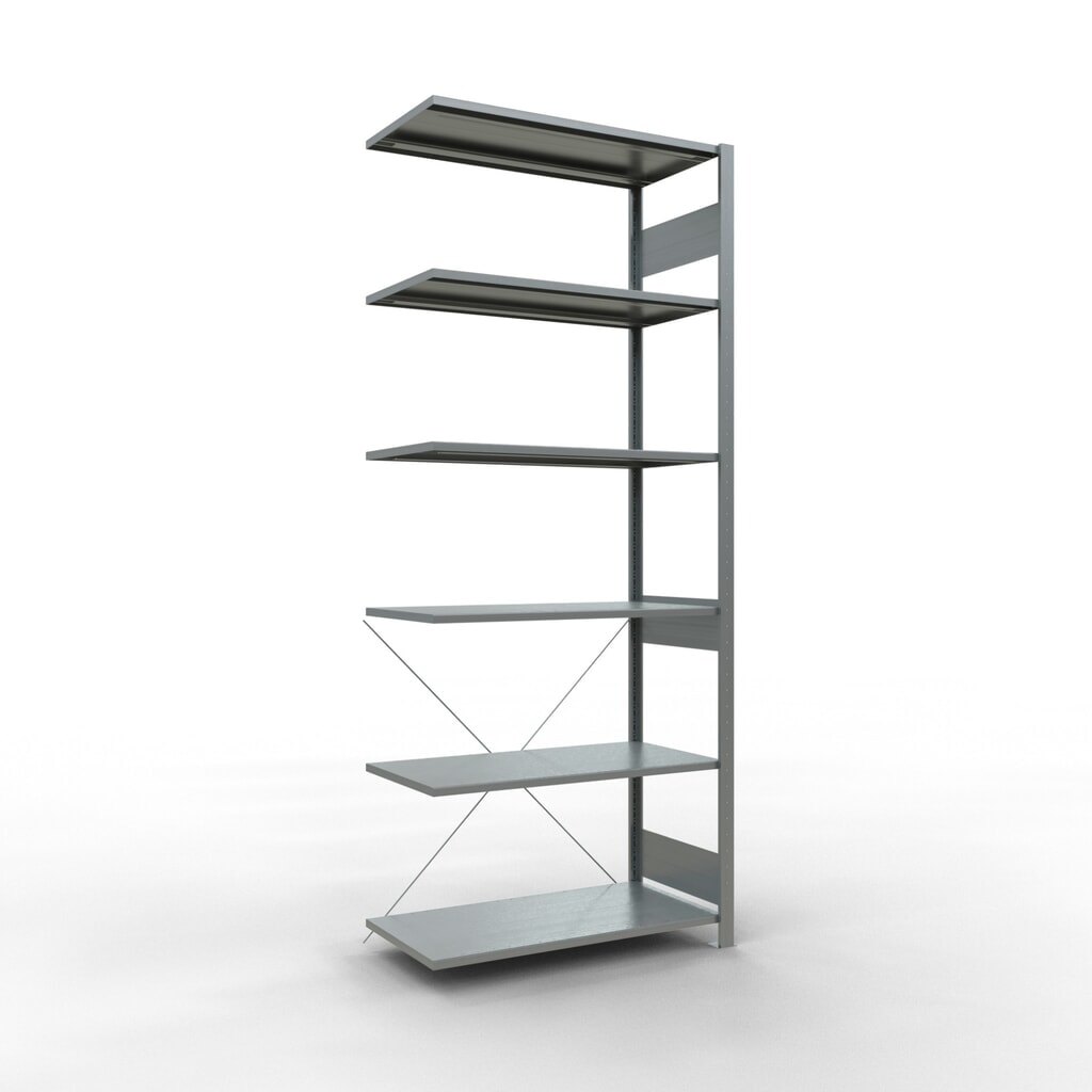 Estantería de cargas pequeñas SCHULTE con sistema de encajado, módulo adicional, carga por estante de 150 kg, galvanizada, Al x An x F 2.500 x 1.000 x 500 mm Imagen del producto: Estantería de cargas pequeñas SCHULTE con sistema de encajado, módulo adicional, carga por estante de 150 kg, galvanizada, Al x An x F 2.500 x 1.000 x 500 mm