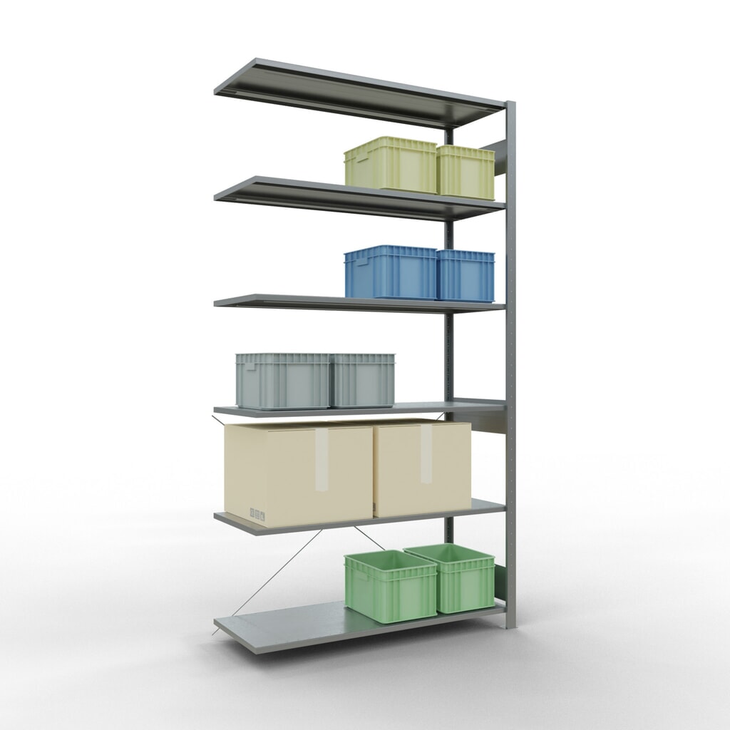 Estantería de cargas pequeñas SCHULTE con sistema de encajado, módulo adicional, carga por estante de 150 kg, galvanizada, Al x An x F 2.500 x 1.300 x 500 mm Número de imagen del producto 3: Estantería de cargas pequeñas SCHULTE con sistema de encajado, módulo adicional, carga por estante de 150 kg, galvanizada, Al x An x F 2.500 x 1.300 x 500 mm