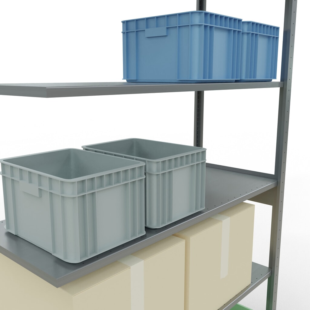 Estantería de cargas pequeñas SCHULTE con sistema de encajado, módulo adicional, carga por estante de 150 kg, galvanizada, Al x An x F 2.500 x 1.300 x 500 mm Número de imagen del producto 4: Estantería de cargas pequeñas SCHULTE con sistema de encajado, módulo adicional, carga por estante de 150 kg, galvanizada, Al x An x F 2.500 x 1.300 x 500 mm