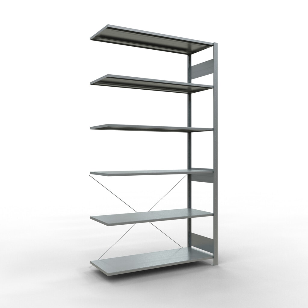 Estantería de cargas pequeñas SCHULTE con sistema de encajado, módulo adicional, carga por estante de 150 kg, galvanizada, Al x An x F 2.500 x 1.300 x 500 mm Imagen del producto: Estantería de cargas pequeñas SCHULTE con sistema de encajado, módulo adicional, carga por estante de 150 kg, galvanizada, Al x An x F 2.500 x 1.300 x 500 mm