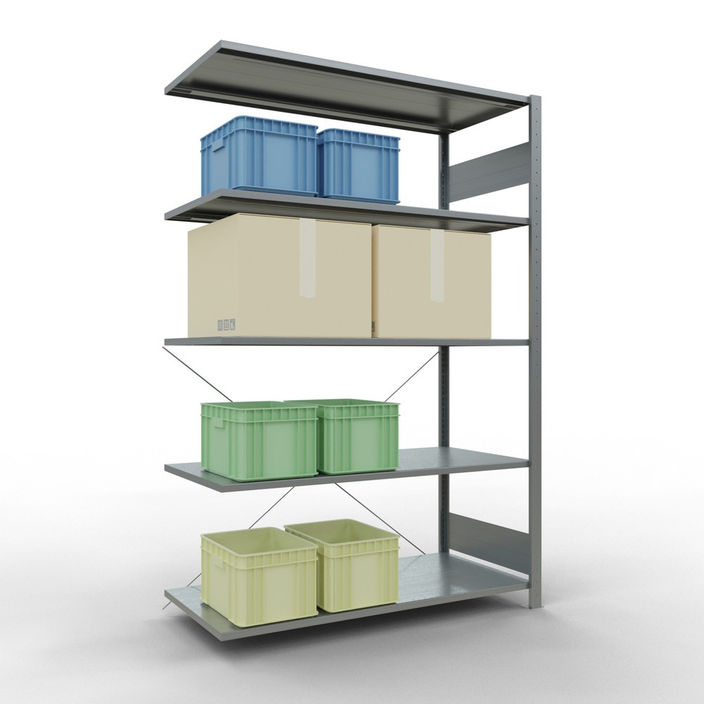 Número de imagen del producto 3: Estantería de cargas pequeñas SCHULTE con sistema de encajado, módulo adicional, carga por estante de 150 kg, galvanizada, Al x An x F 2.000 x 1.300 x 600 mm