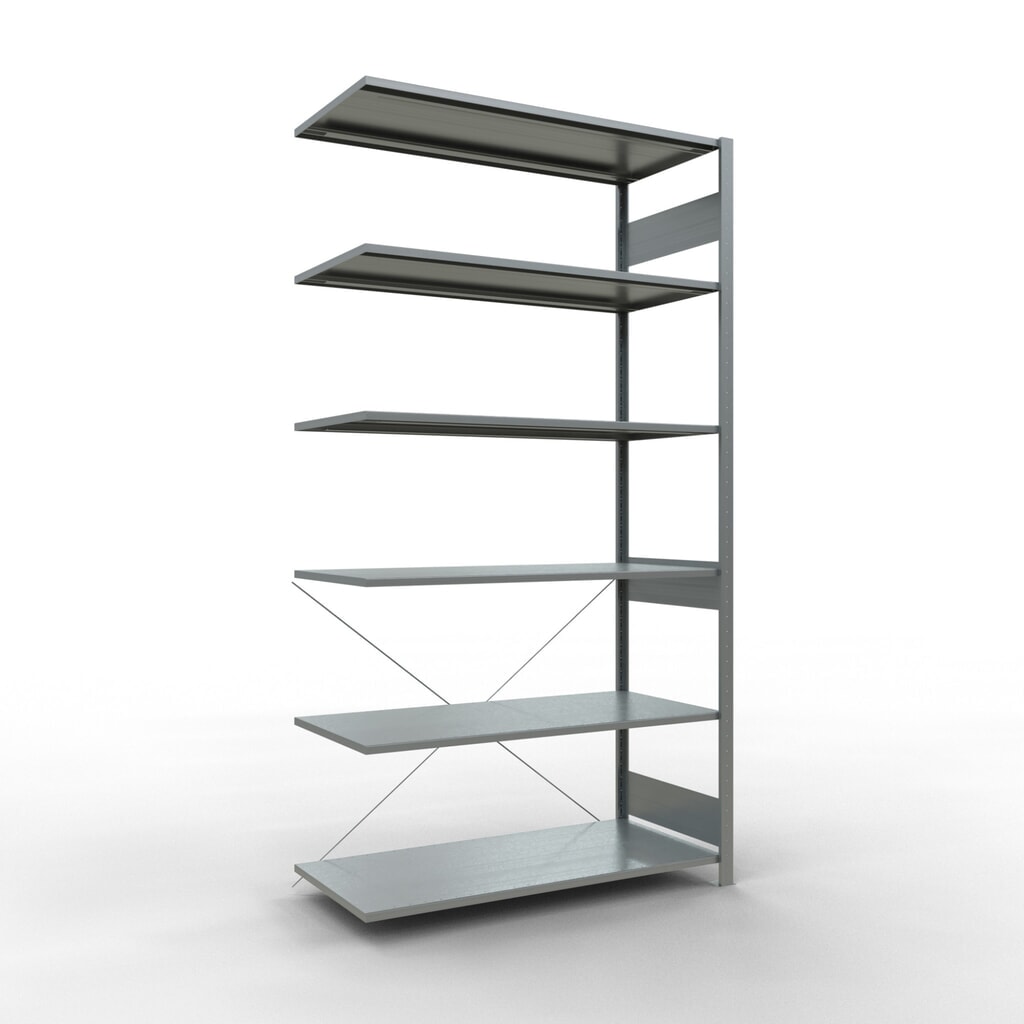 Imagen del producto: Estantería de cargas pequeñas SCHULTE con sistema de encajado, módulo adicional, carga por estante de 150 kg, galvanizada, Al x An x F 2.500 x 1.300 x 600 mm