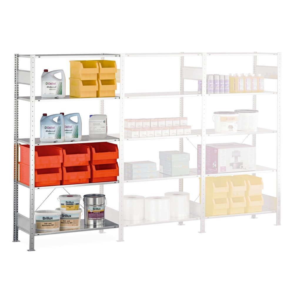 Número de imagen del producto 6: Estantería de cargas pequeñas SCHULTE con sistema de encajado, módulo adicional, carga por estante de 150 kg, galvanizada, Al x An x F 2.000 x 1.300 x 400 mm