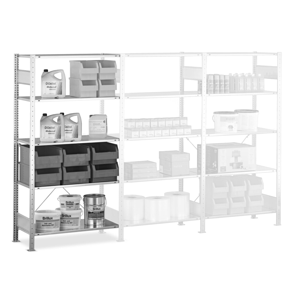 Estantería de cargas pequeñas SCHULTE con sistema de encajado, módulo adicional, carga por estante de 150 kg, galvanizada, Al x An x F 2.500 x 1.000 x 500 mm Número de imagen del producto 6: Estantería de cargas pequeñas SCHULTE con sistema de encajado, módulo adicional, carga por estante de 150 kg, galvanizada, Al x An x F 2.500 x 1.000 x 500 mm