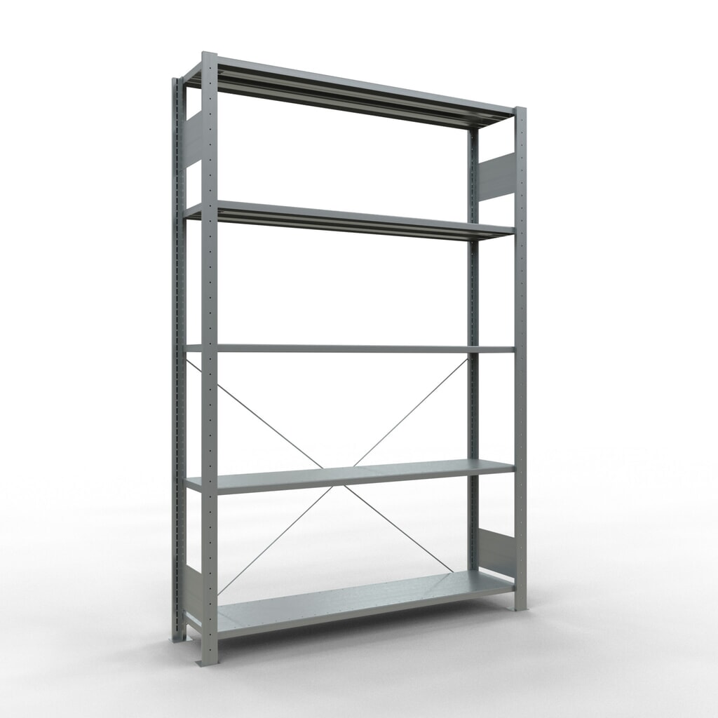 Estantería de cargas pequeñas SCHULTE galvanizada con 5 estantes de chapa de acero, carga por estante 150 kg, HxAxF 2.000 x 1.360 x 336 mm Imagen del producto: Estantería de cargas pequeñas SCHULTE galvanizada con 5 estantes de chapa de acero, carga por estante 150 kg, HxAxF 2.000 x 1.360 x 336 mm