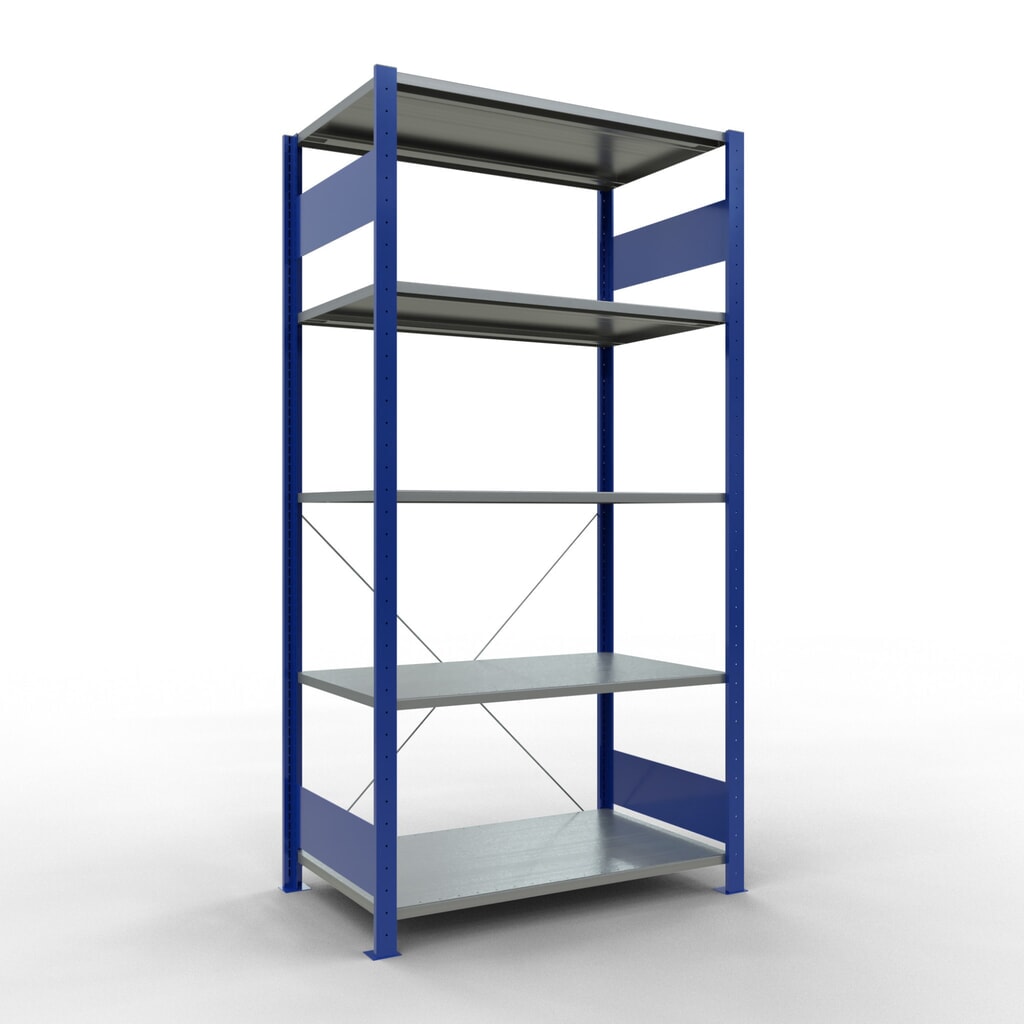 Estantería de cargas pequeñas SCHULTE azul genciana/galvanizada con 5 estantes de chapa de acero, carga por estante 150 kg, HxAxF 2.000 x 1.060 x 636 mm Imagen del producto: Estantería de cargas pequeñas SCHULTE azul genciana/galvanizada con 5 estantes de chapa de acero, carga por estante 150 kg, HxAxF 2.000 x 1.060 x 636 mm