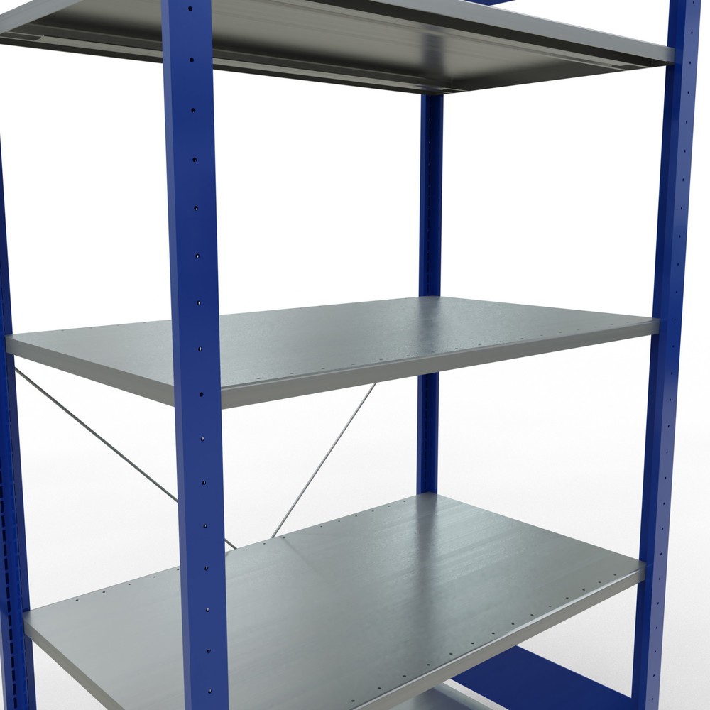 Número de imagen del producto 2: Estantería de cargas pequeñas SCHULTE azul genciana/galvanizada con 5 estantes de chapa de acero, carga por estante 150 kg, HxAxF 2.000 x 1.060 x 636 mm