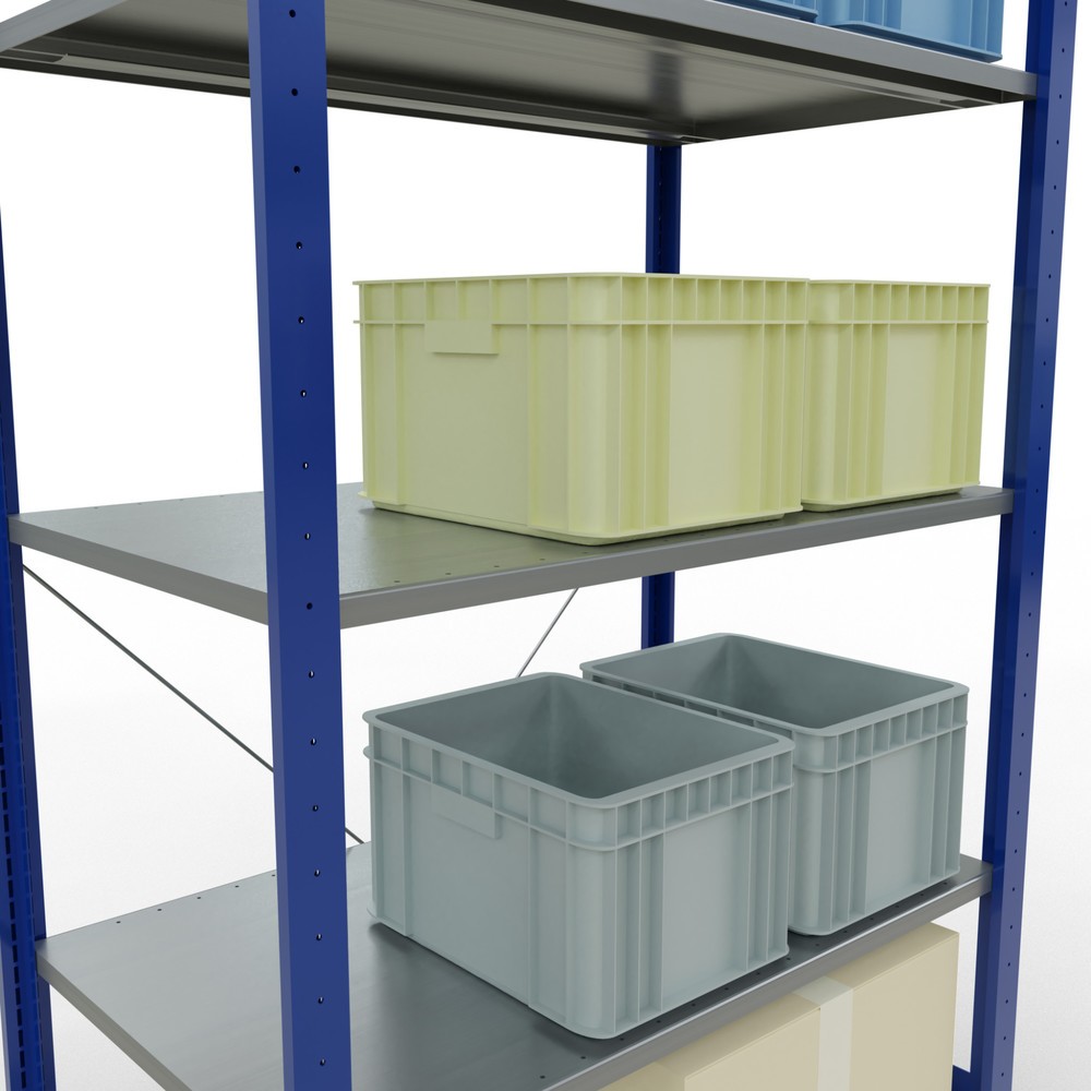 Número de imagen del producto 3: Estantería de cargas pequeñas SCHULTE azul genciana/galvanizada con 5 estantes de chapa de acero, carga por estante 150 kg, HxAxF 2.000 x 1.060 x 636 mm