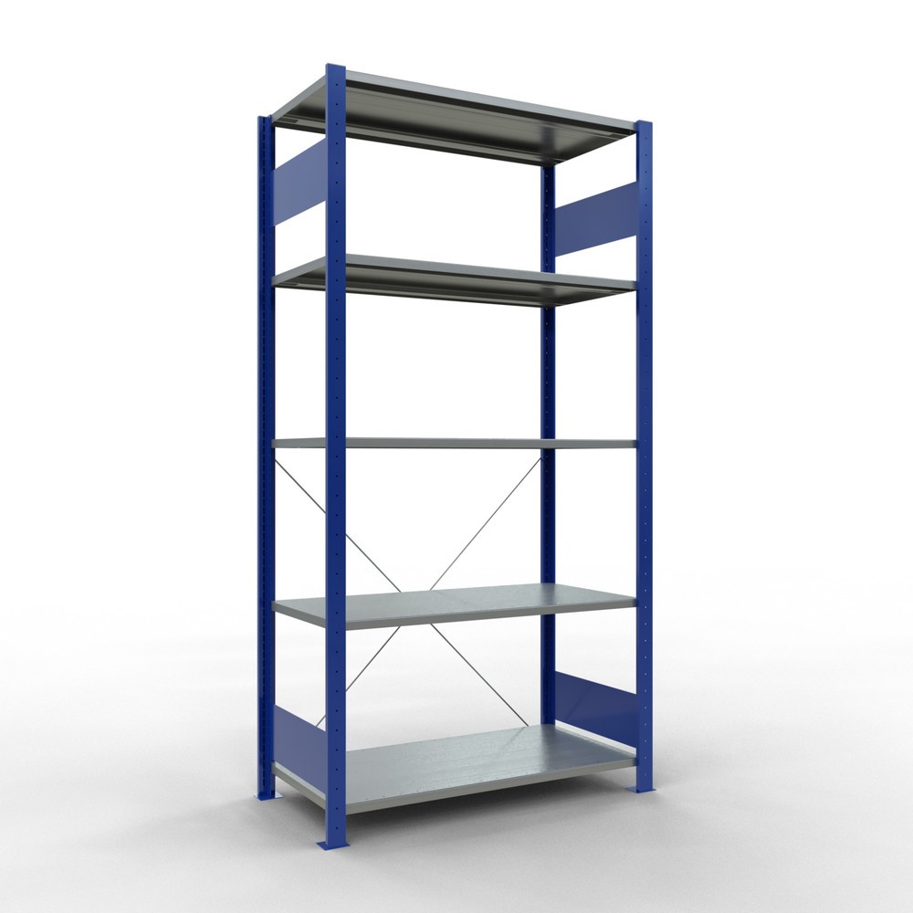 Imagen del producto: Estantería de cargas pequeñas SCHULTE azul genciana/galvanizada con 5 estantes de chapa de acero, carga por estante 150 kg, HxAxF 2.000 x 1.060 x 536 mm