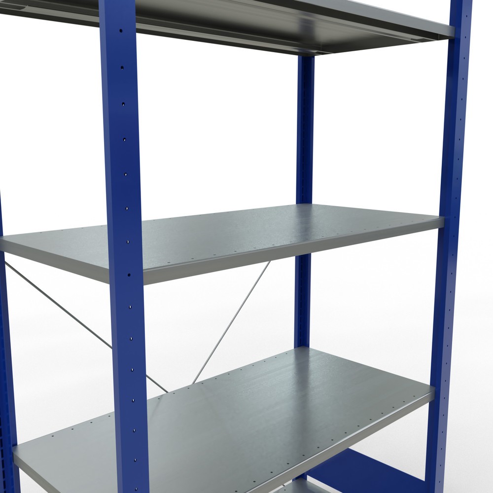 Número de imagen del producto 2: Estantería de cargas pequeñas SCHULTE azul genciana/galvanizada con 5 estantes de chapa de acero, carga por estante 150 kg, HxAxF 2.000 x 1.060 x 536 mm